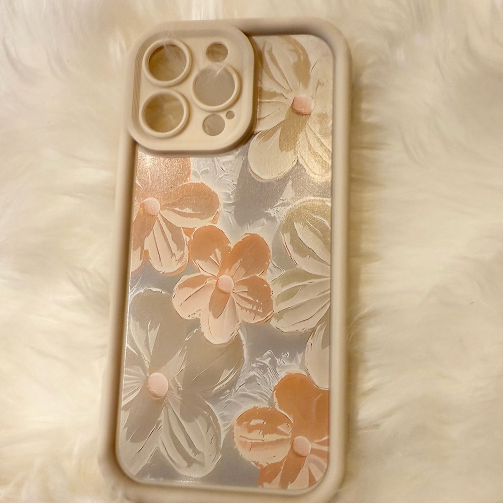 Iphone 16 pro max Floral Phone Case - Cream &Orange